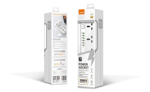 LDNIO SC5614 Fast Charging Power Strip - 5 Universal Outlets, 6 USB Ports, 2M Power Cord Extension Socket
