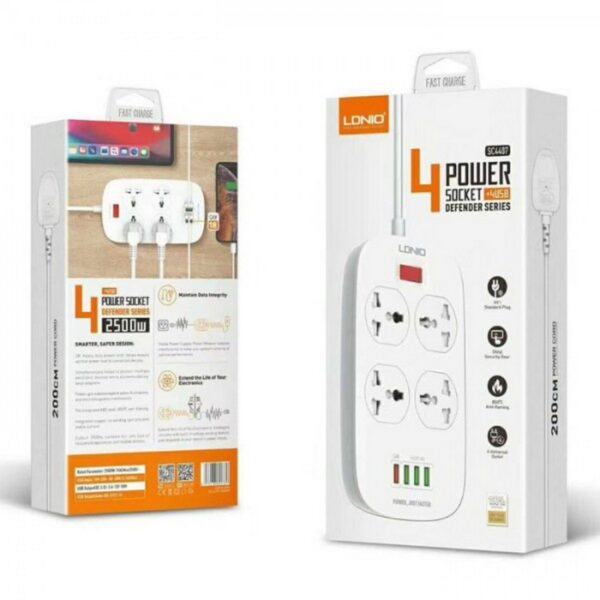 LDNIO SC4407 Fast Charging Power Strip - QC3.0 USB, Surge Protector, Universal Outlets (EU UK US)