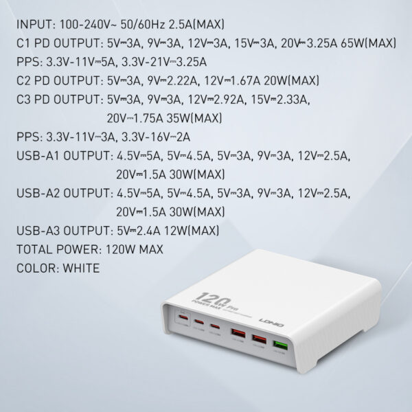 LDNIO Q605 120W Multi-Ports Desktop Charging Station - Image 6