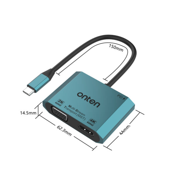 ONTEN 3 in 1 USB-C to HDMI+VGA Video Adapter HDMI (4K@60Hz)+VGA (2K@60Hz)+PD 3.0 M205 - Image 4
