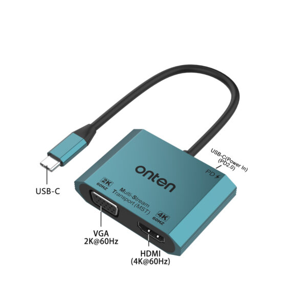 ONTEN 3 in 1 USB-C to HDMI+VGA Video Adapter HDMI (4K@60Hz)+VGA (2K@60Hz)+PD 3.0 M205 - Image 5