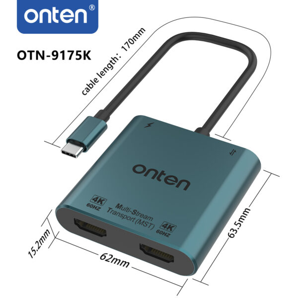 ONTEN 4 in 1 Type-C to Dual HDMI Adapter with PD 9175K - Image 4