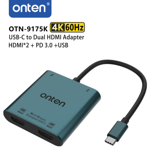 ONTEN 4 in 1 Type-C to Dual HDMI Adapter with PD 9175K - Image 2