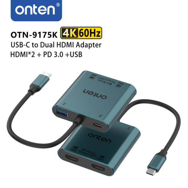 ONTEN 4 in 1 Type-C to Dual HDMI Adapter with PD 9175K - Image 3