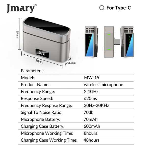 Jmary MW-15 2.4G Type C Dual Wireless Microphone For Mobile - Image 3