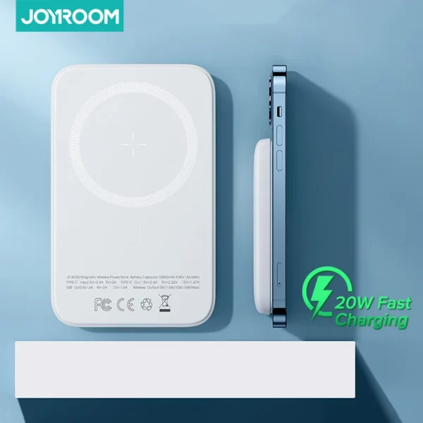 JOYROOM JR W020 10000mAh 20W Magnetic Wireless Power Bank -White - Image 3