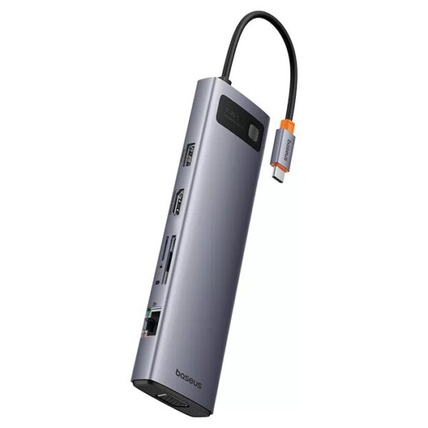 Baseus Metal Gleam Series 11-Port  HUB Space Grey （Type-C to HDMI4K@60Hz*1+VGA*1+USB3.0*3+USB2.0*1+PD*1+RJ45*1+SD/TF*1+3.5mm*1) - Image 2