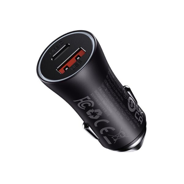 Baseus Golden Contactor Max Dual Fast Charger Car Charger U+C 60W Dark Gray  CGJM000113 - Image 2