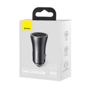 Baseus Golden Contactor Max Dual Fast Charger Car Charger U+C 60W Dark Gray  CGJM000113