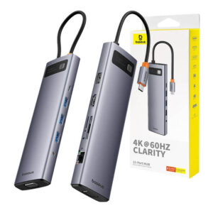 Baseus Metal Gleam Series 11-Port  HUB Space Grey （Type-C to HDMI4K@60Hz*1+VGA*1+USB3.0*3+USB2.0*1+PD*1+RJ45*1+SD/TF*1+3.5mm*1)