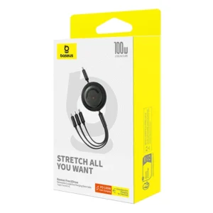 Baseus Free2Draw Retractable Crystal Fast Charging Data Cable Type-C to M+L+C 100W 1.1m Cluster Black P10368700111-04