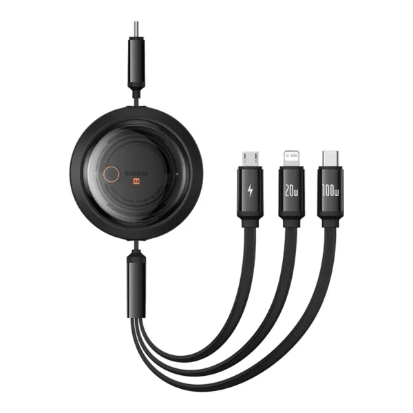 Baseus Free2Draw Retractable Crystal Fast Charging Data Cable Type-C to M+L+C 100W 1.1m Cluster Black P10368700111-04 - Image 2