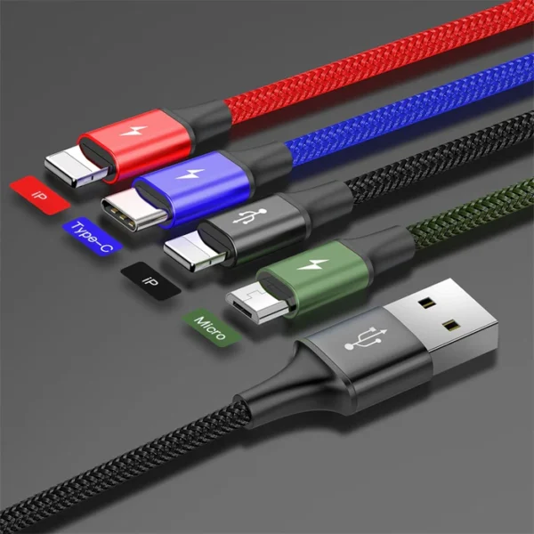 Baseus Fast 4-in-1 Cable For iP(2)+Type-C+Micro 3.5A 1.2m Black CA1T4-A01 - Image 2