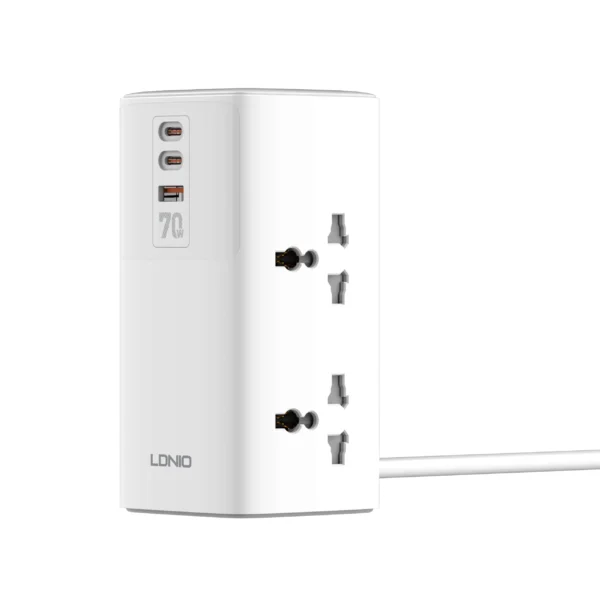 LDNIO SC4383 EU 70W SUPPER FAST CHARGING 2C + USB-A & 2500W TOWER EXTENSION POWER SOCKET - Image 2
