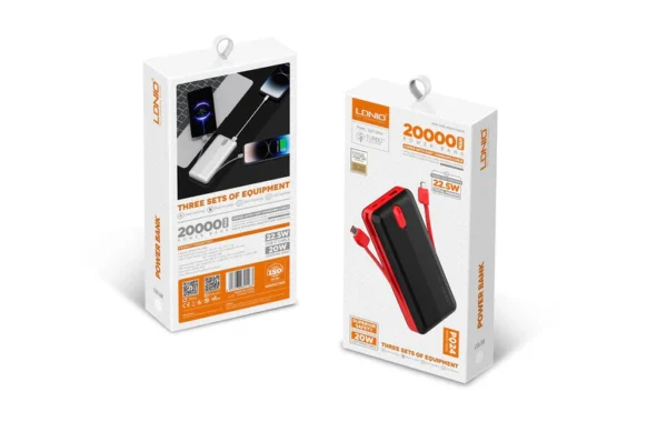 LDNIO PQ24 - 20000mAh Power Bank with Built-in Cables - 22.5W MAX