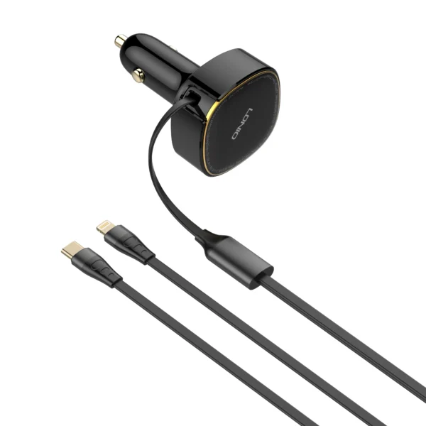 LDNIO C107 Fast Car Charger 30W Built-in Retractable Wired C + IP - Image 2