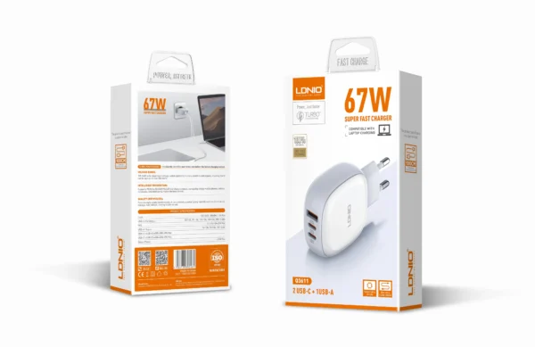 LDNIO Q3611 67W Dual Port PD & QC Fast Charger with C-C Cable