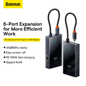 Baseus FOCUS SERIES 6-Port Type-C HUB Adapter Gray（Type-C to HDMI4K@60Hz*1+USB3.0*3+PD*1+RJ45*1）WKYY030213