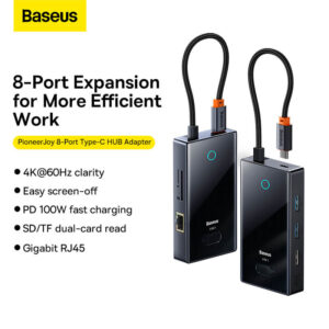 Baseus FOCUS SERIES 8-Port Type-C HUB Adapter Gray（Type-C to HDMI4K@60Hz*1+USB3.0*2+USB2.0*1+PD*1+RJ45*1+SD/TF*1）WKYY030313