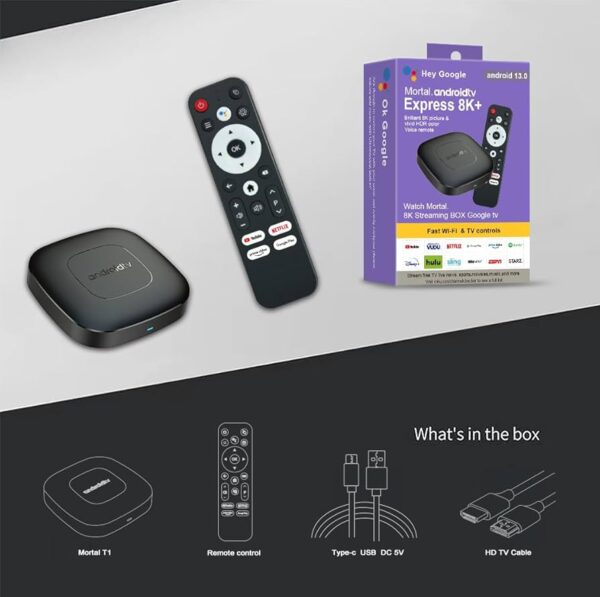 MORTAL T1 2GB + 16GB Allwinner H313 Smart TV Box Android 14 Dual Band Wi-Fi + Bluetooth Media Player