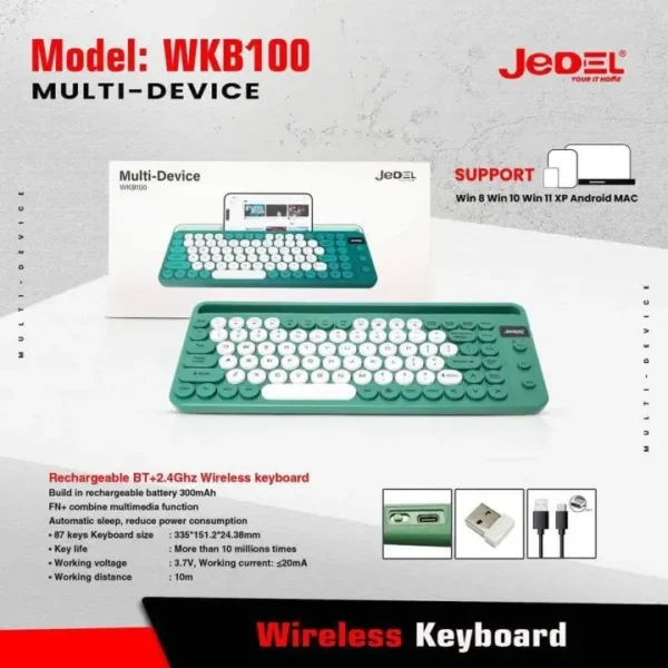 Jedel WKB100 90 Key Rechargeable Wireless Keyboard  2.4Ghz Wireless + Bluetooth - Image 3