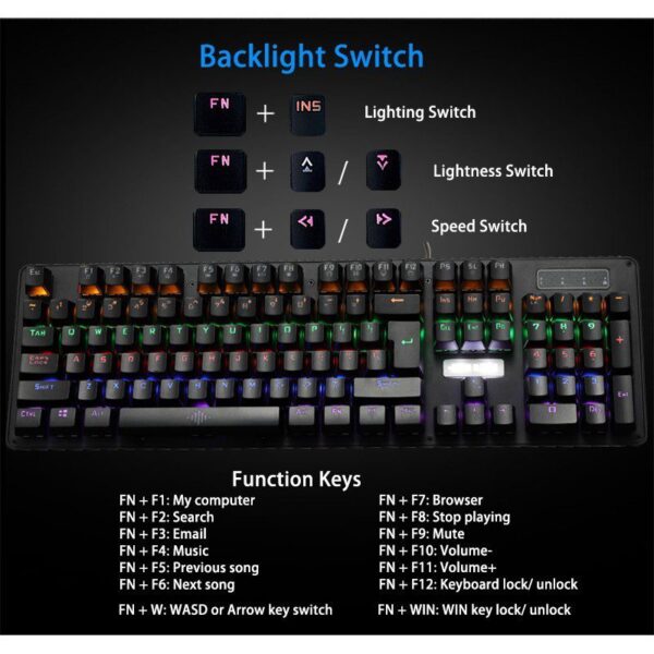 VSP VM01-R Gaming Mechanical 104 Keys Keyboard (FREE 6 RED Switches) - Image 2