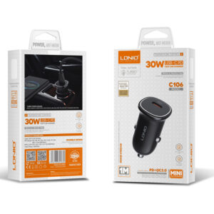 LDNIO C106 30W High CAR CHARGER Support PD/PPS Super-Fast Charging with C-C Cable