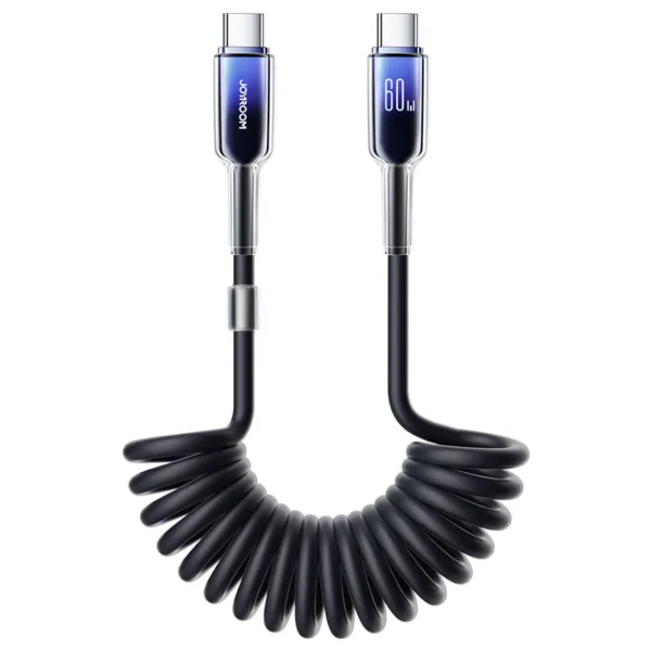 JOYROOM S-A43 60W Type-C to C 1.25 Coiled Crystal-Clear Series Fast Charging Data Cable Black - Image 2