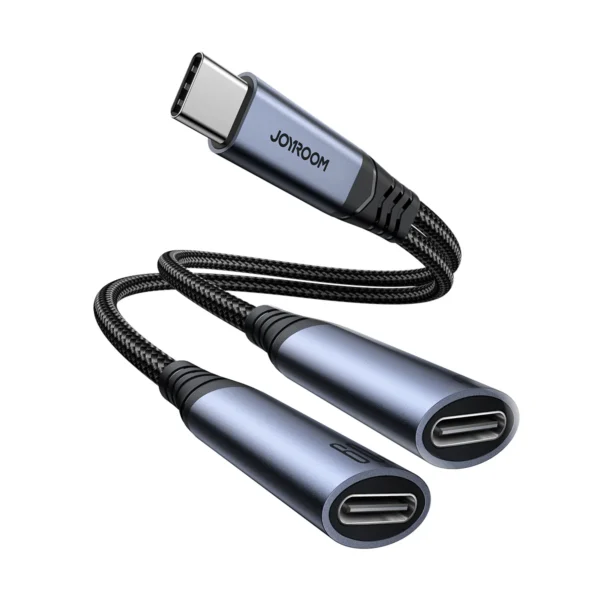 JOYROOM SY-C03 Type-C to Dual Type-C Audio-Transfer Series 2-in-1 Audio Adapter Black - Image 2