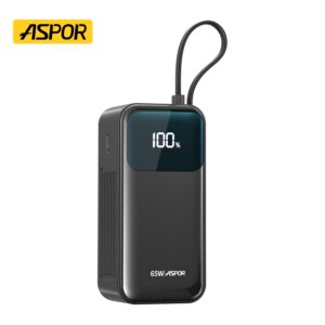 Aspor A362 20000mAh 65W Built-in cables Power Bank Support Laptop & Mobile